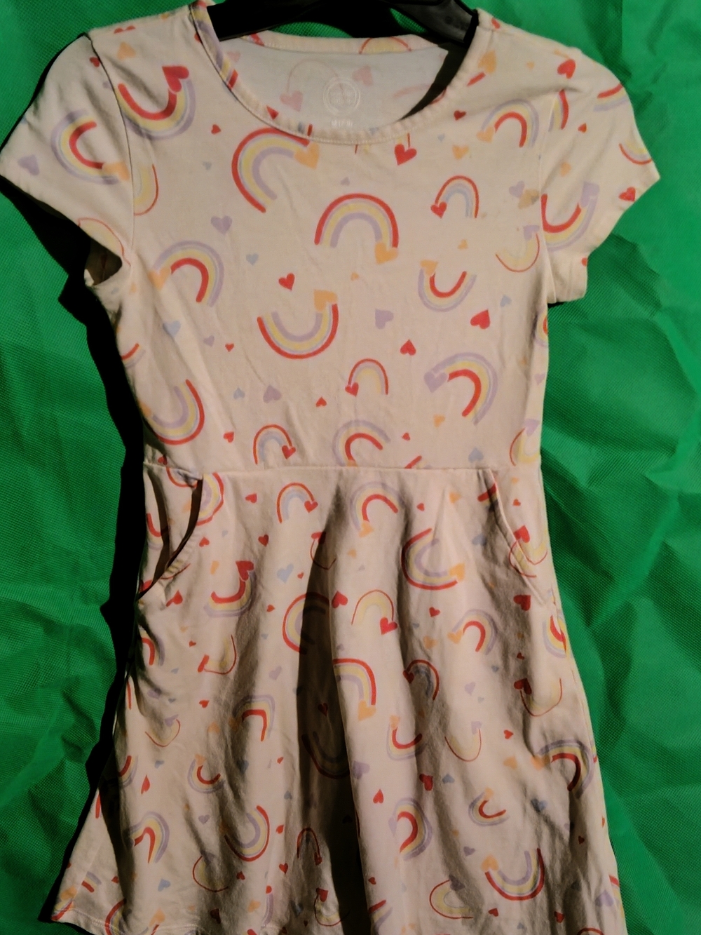 Girls' Cream Rainbow Print Short-Sleeve Dress